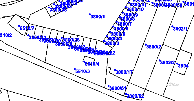 Parcela st. 3800/22 v KÚ Znojmo-město, Katastrální mapa