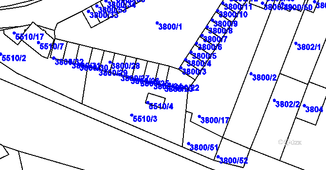 Parcela st. 3800/23 v KÚ Znojmo-město, Katastrální mapa