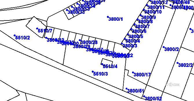Parcela st. 3800/25 v KÚ Znojmo-město, Katastrální mapa