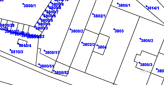 Parcela st. 3802/2 v KÚ Znojmo-město, Katastrální mapa