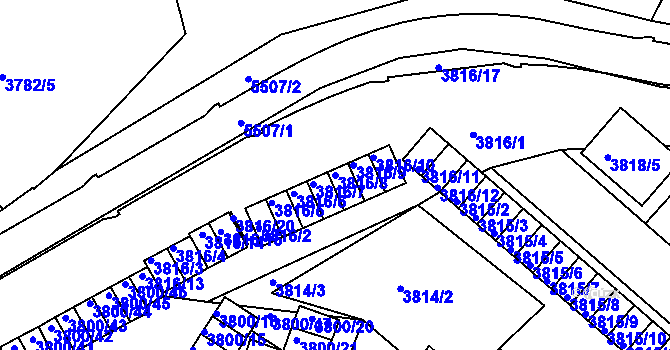 Parcela st. 3816/8 v KÚ Znojmo-město, Katastrální mapa