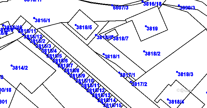 Parcela st. 3818/1 v KÚ Znojmo-město, Katastrální mapa