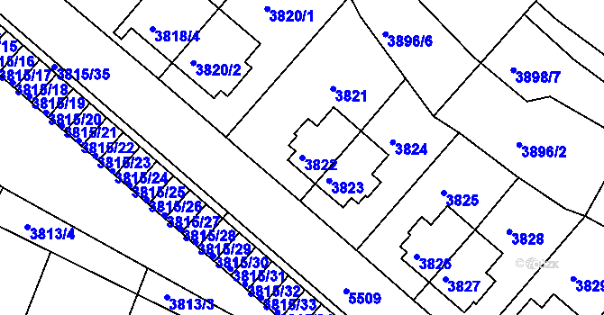 Parcela st. 3822 v KÚ Znojmo-město, Katastrální mapa