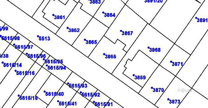 Parcela st. 3866 v KÚ Znojmo-město, Katastrální mapa