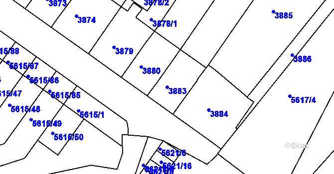Parcela st. 3883 v KÚ Znojmo-město, Katastrální mapa