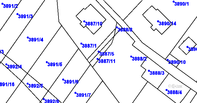 Parcela st. 3887/5 v KÚ Znojmo-město, Katastrální mapa