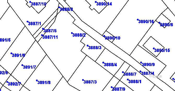 Parcela st. 3888/3 v KÚ Znojmo-město, Katastrální mapa