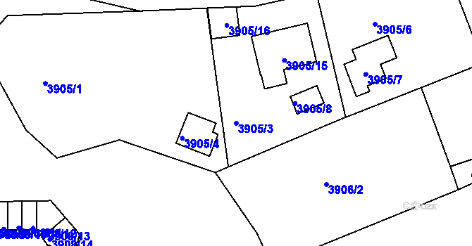 Parcela st. 3905/3 v KÚ Znojmo-město, Katastrální mapa