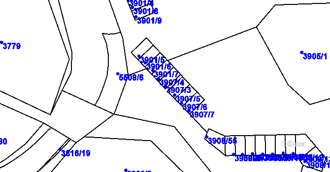Parcela st. 3907/3 v KÚ Znojmo-město, Katastrální mapa