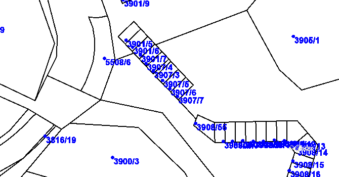 Parcela st. 3907/6 v KÚ Znojmo-město, Katastrální mapa