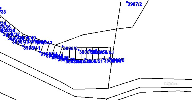Parcela st. 3908/53 v KÚ Znojmo-město, Katastrální mapa