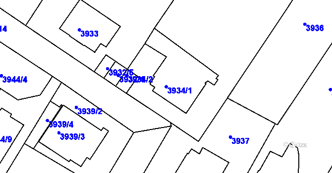Parcela st. 3934/1 v KÚ Znojmo-město, Katastrální mapa