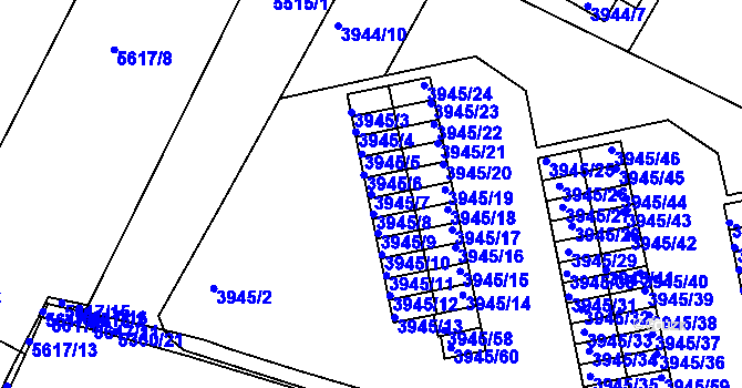 Parcela st. 3945/7 v KÚ Znojmo-město, Katastrální mapa
