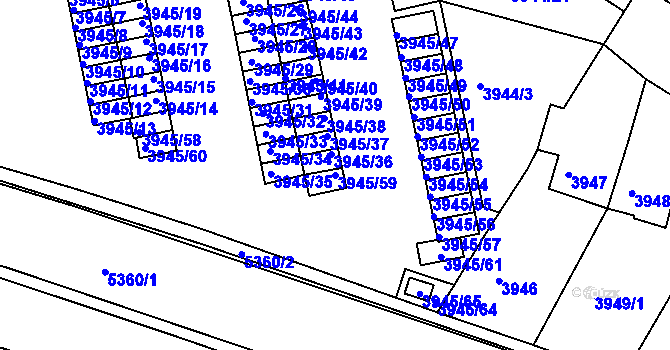 Parcela st. 3945/59 v KÚ Znojmo-město, Katastrální mapa