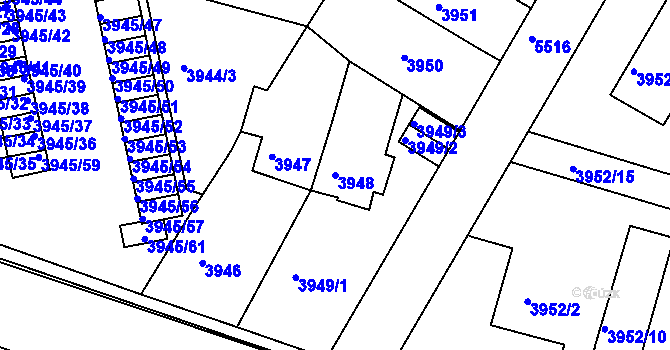 Parcela st. 3948 v KÚ Znojmo-město, Katastrální mapa