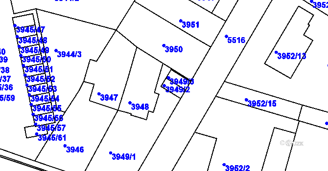 Parcela st. 3949/2 v KÚ Znojmo-město, Katastrální mapa