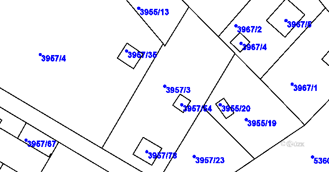 Parcela st. 3957/3 v KÚ Znojmo-město, Katastrální mapa