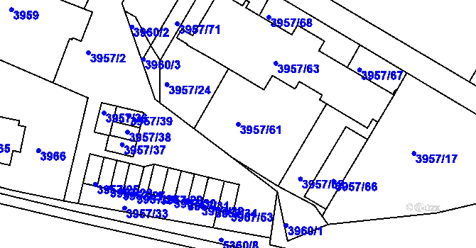 Parcela st. 3957/61 v KÚ Znojmo-město, Katastrální mapa