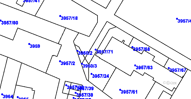 Parcela st. 3957/71 v KÚ Znojmo-město, Katastrální mapa