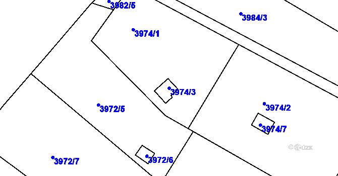 Parcela st. 3974/3 v KÚ Znojmo-město, Katastrální mapa