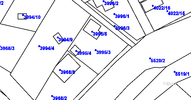 Parcela st. 3995/3 v KÚ Znojmo-město, Katastrální mapa