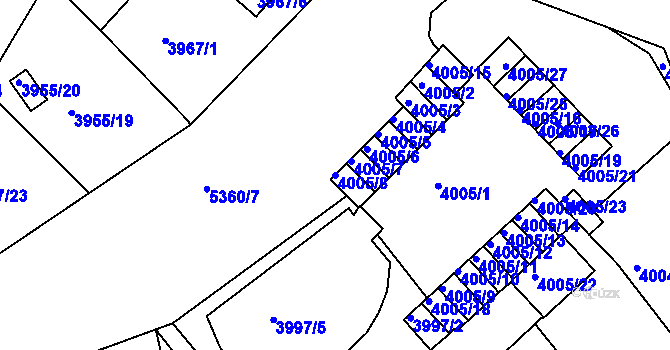 Parcela st. 4005/8 v KÚ Znojmo-město, Katastrální mapa