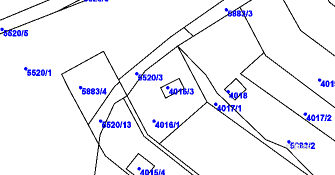 Parcela st. 4016/3 v KÚ Znojmo-město, Katastrální mapa