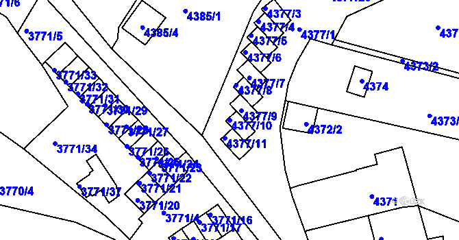 Parcela st. 4377/10 v KÚ Znojmo-město, Katastrální mapa