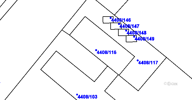Parcela st. 4408/116 v KÚ Znojmo-město, Katastrální mapa