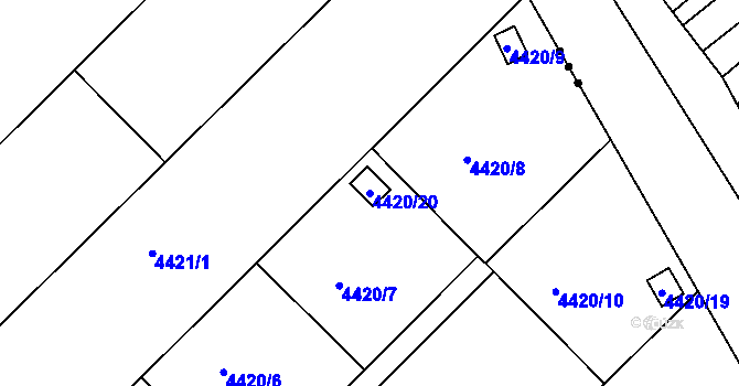 Parcela st. 4420/20 v KÚ Znojmo-město, Katastrální mapa