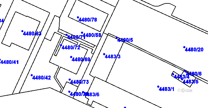 Parcela st. 4483/3 v KÚ Znojmo-město, Katastrální mapa