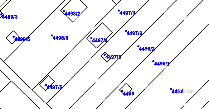 Parcela st. 4497/3 v KÚ Znojmo-město, Katastrální mapa