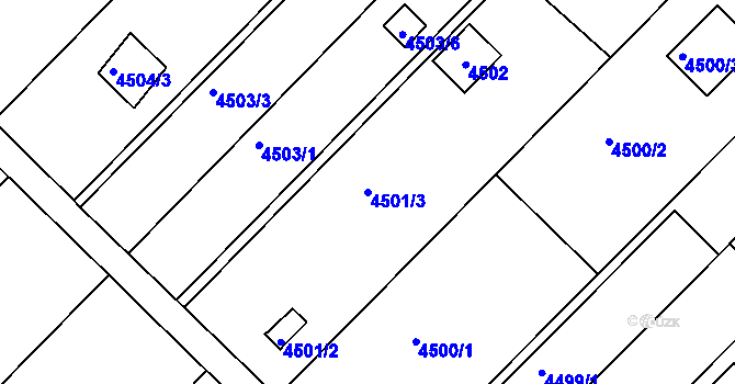 Parcela st. 4501/3 v KÚ Znojmo-město, Katastrální mapa