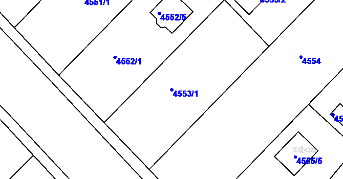 Parcela st. 4553/1 v KÚ Znojmo-město, Katastrální mapa