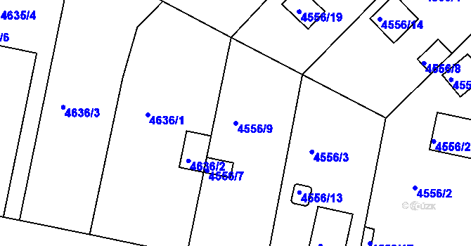 Parcela st. 4556/9 v KÚ Znojmo-město, Katastrální mapa
