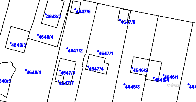 Parcela st. 4647/1 v KÚ Znojmo-město, Katastrální mapa