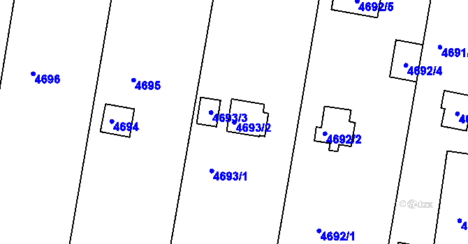 Parcela st. 4693/2 v KÚ Znojmo-město, Katastrální mapa