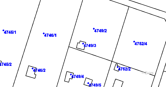 Parcela st. 4749/3 v KÚ Znojmo-město, Katastrální mapa