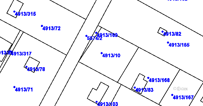 Parcela st. 4913/10 v KÚ Znojmo-město, Katastrální mapa