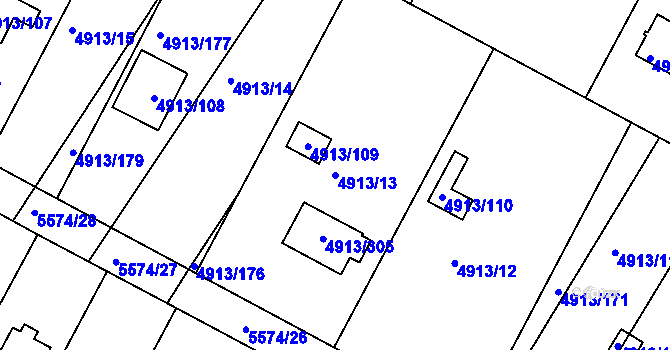 Parcela st. 4913/13 v KÚ Znojmo-město, Katastrální mapa