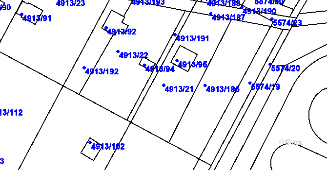 Parcela st. 4913/21 v KÚ Znojmo-město, Katastrální mapa