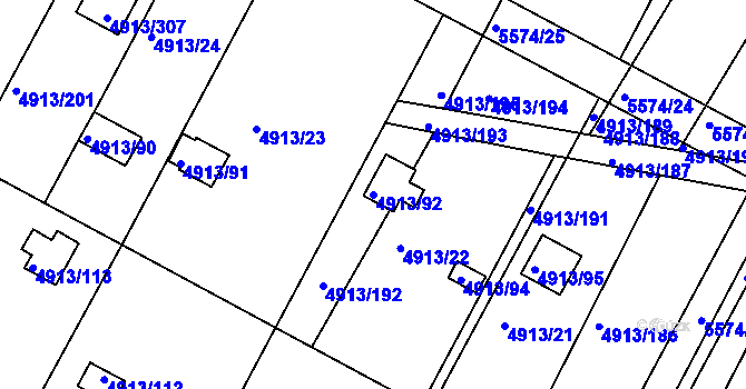 Parcela st. 4913/92 v KÚ Znojmo-město, Katastrální mapa
