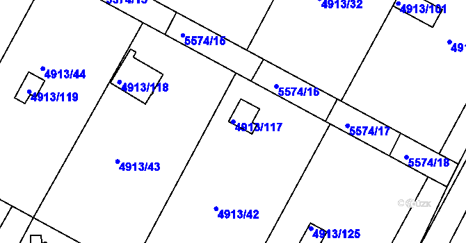 Parcela st. 4913/117 v KÚ Znojmo-město, Katastrální mapa