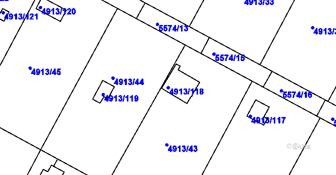 Parcela st. 4913/118 v KÚ Znojmo-město, Katastrální mapa