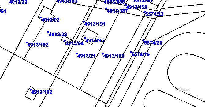 Parcela st. 4913/186 v KÚ Znojmo-město, Katastrální mapa