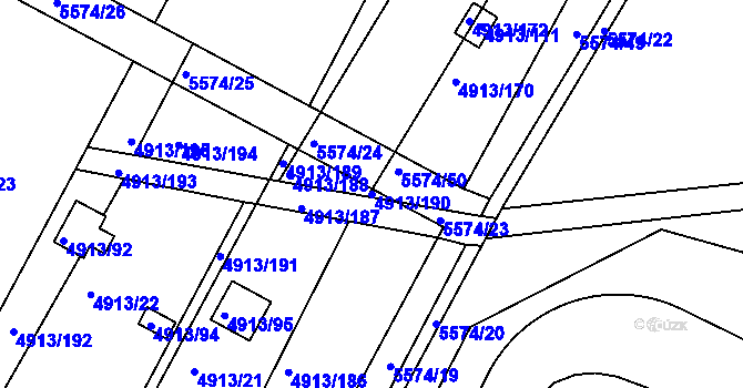 Parcela st. 4913/190 v KÚ Znojmo-město, Katastrální mapa