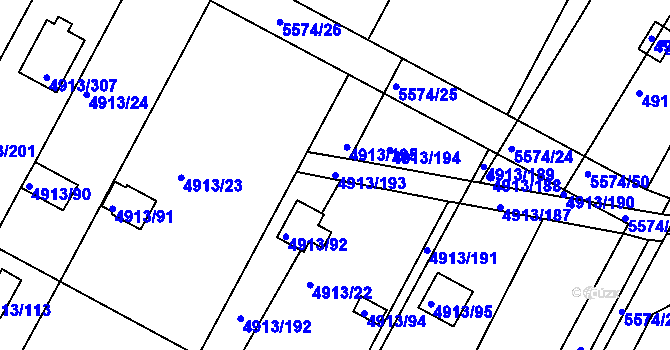 Parcela st. 4913/193 v KÚ Znojmo-město, Katastrální mapa