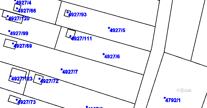 Parcela st. 4927/6 v KÚ Znojmo-město, Katastrální mapa