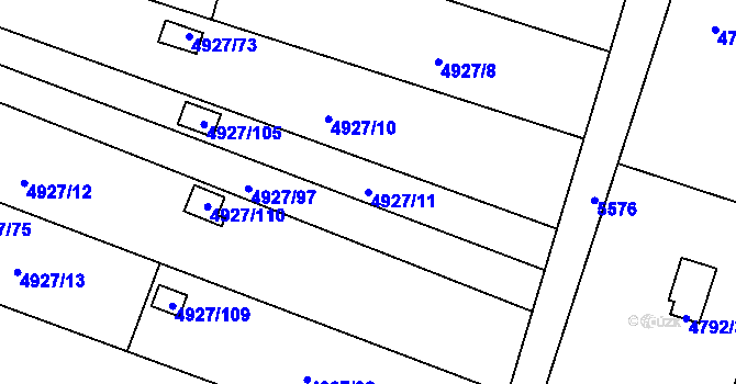 Parcela st. 4927/11 v KÚ Znojmo-město, Katastrální mapa