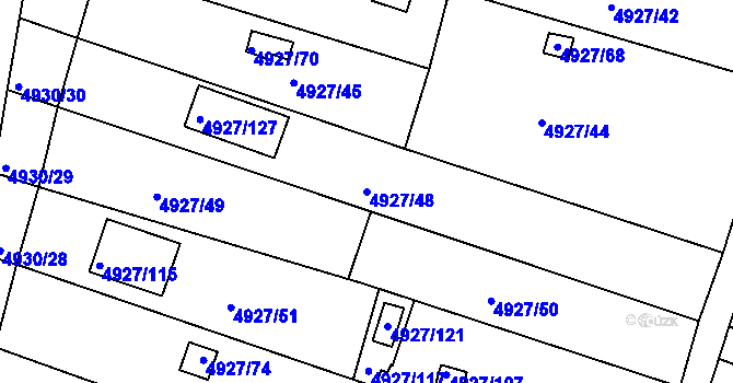 Parcela st. 4927/48 v KÚ Znojmo-město, Katastrální mapa